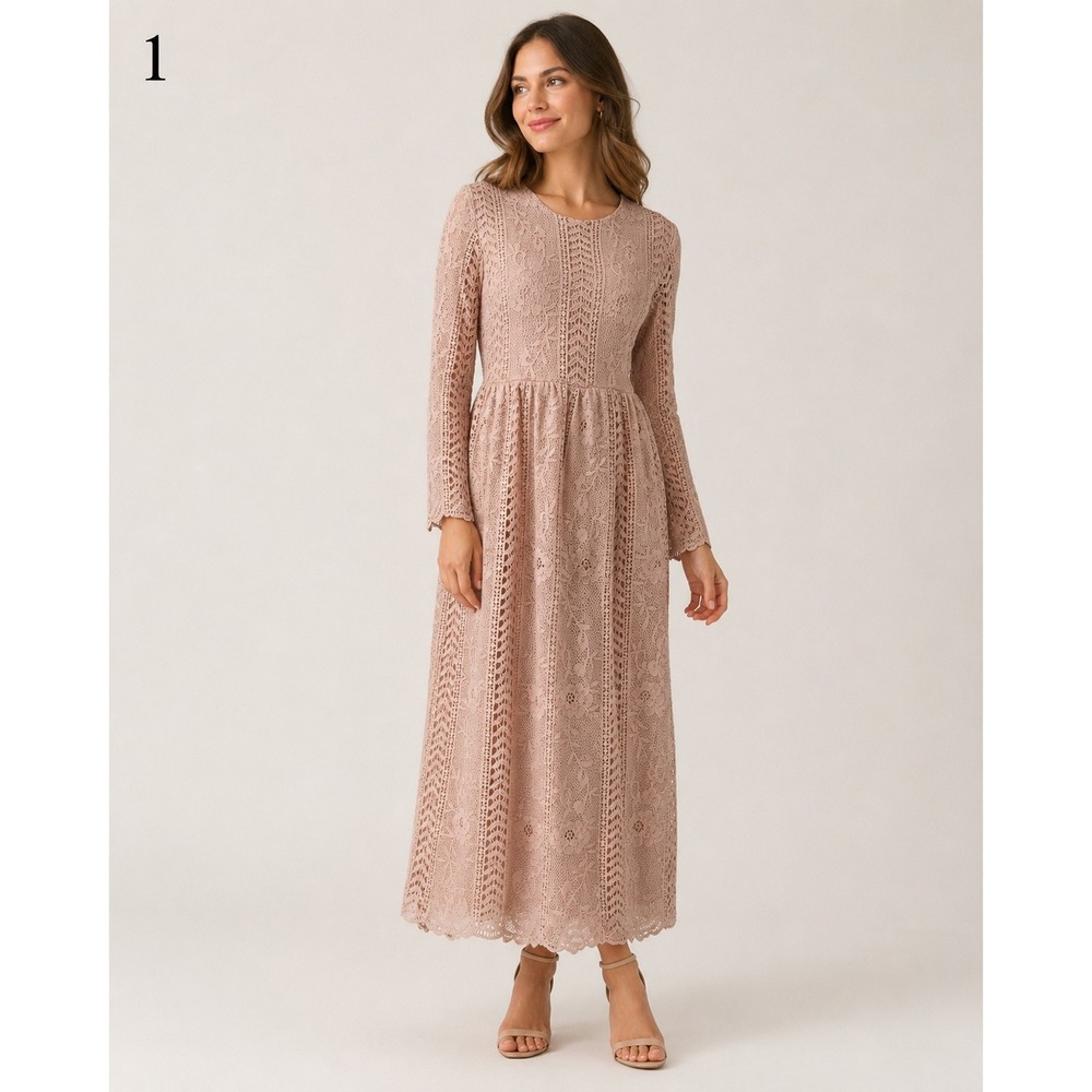 Tea n Rose Boho Lace Crochet Midi Dress Womens Small Pink Coquette Feminine